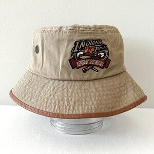 Rare INDIANA JONES Adventure Wear Bucket Hat Khaki Cotton XL Lucas Film Disney